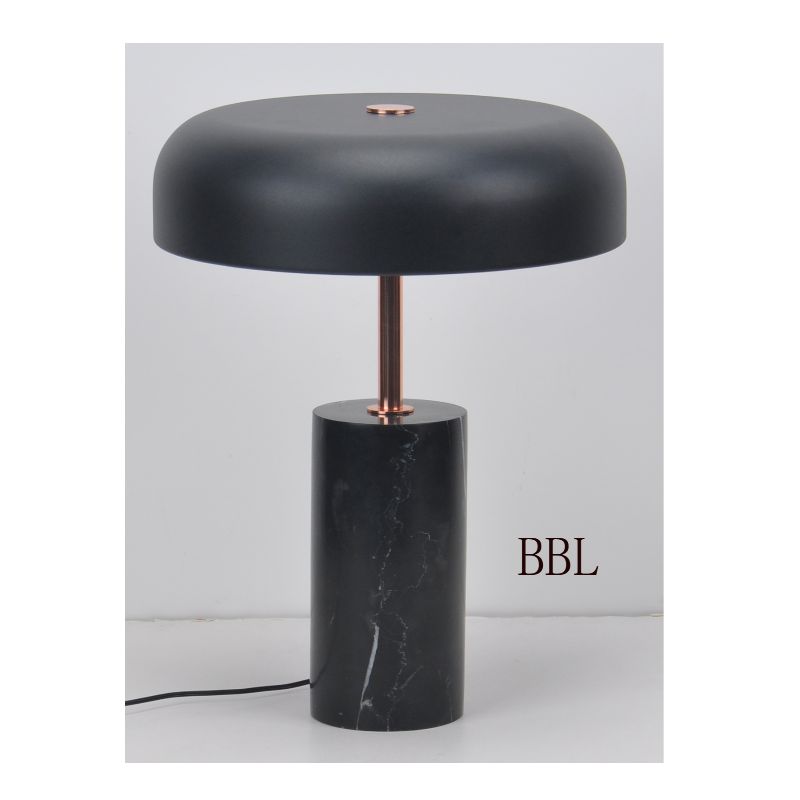 LED-es asztali lámpa fekete márványból és fém árnyékból