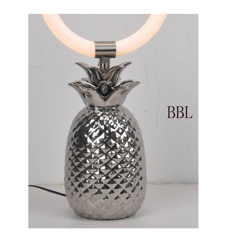 Fényes LED-asztali lámpa kerámia ananászlámpa alappal és akrilgyűrűvel
