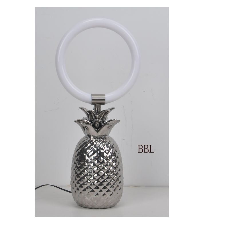 Fényes LED-asztali lámpa kerámia ananászlámpa alappal és akrilgyűrűvel